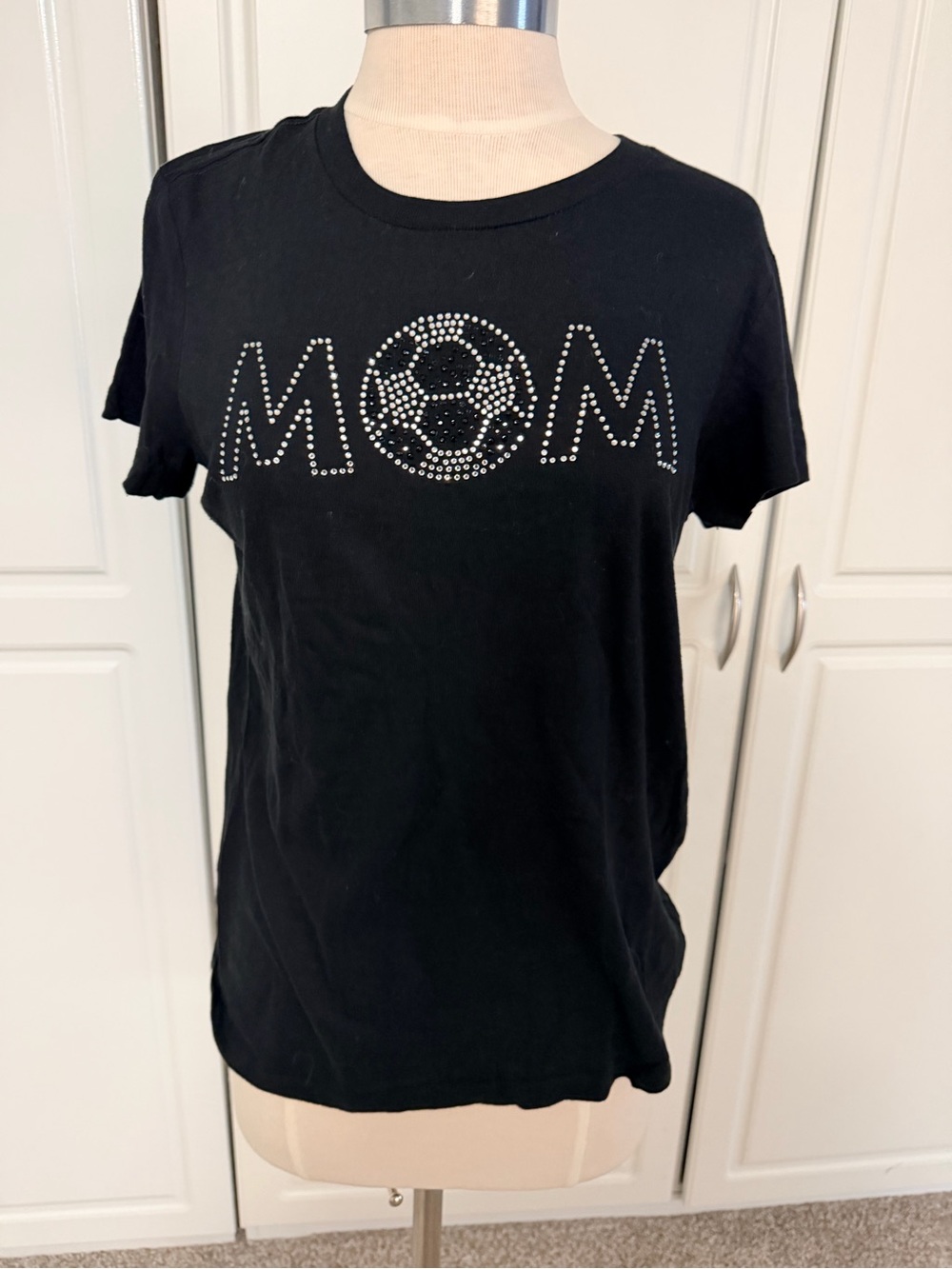 Bella Black Soccer MOM Crewneck Tee with Blink Rhinestone Detail